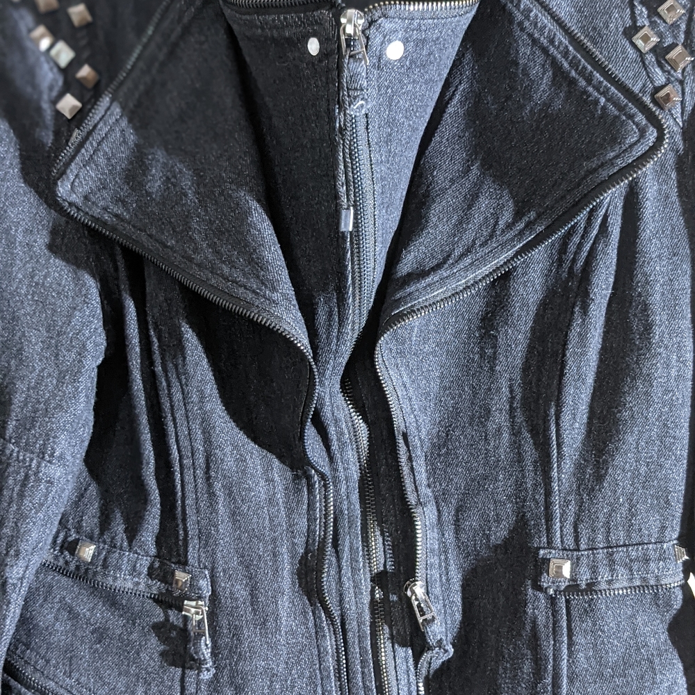 Chou Yatou black/gray denim moto jacket in Medium. - Picture 9 of 11